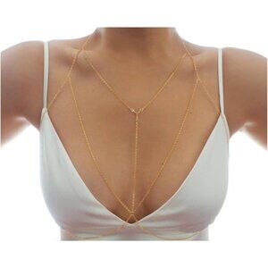 ✨ Vriovn Body Chain Women Gold Layered Tassel Rhinestone Bikini Crystal Necklace